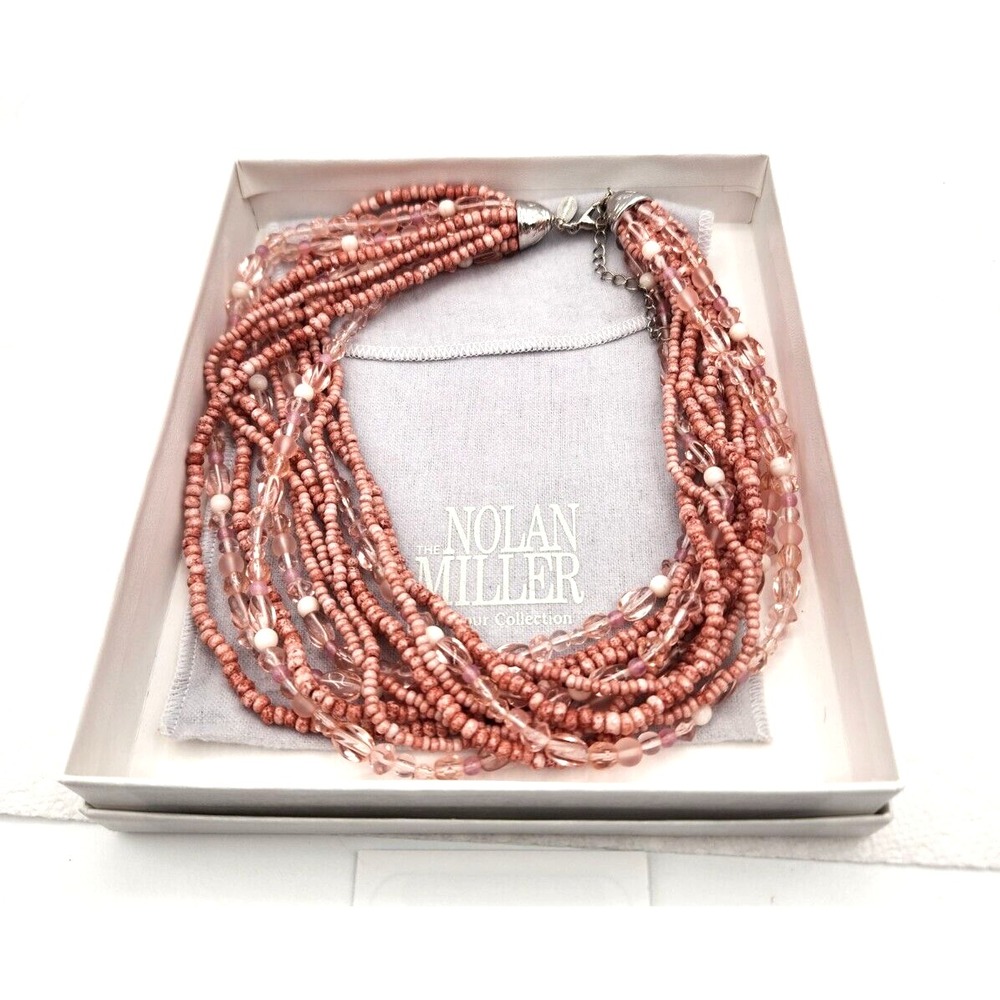 Nolan Miller Bermuda Beach Beaded Pink Torsade Necklace 17"-20" Original Box